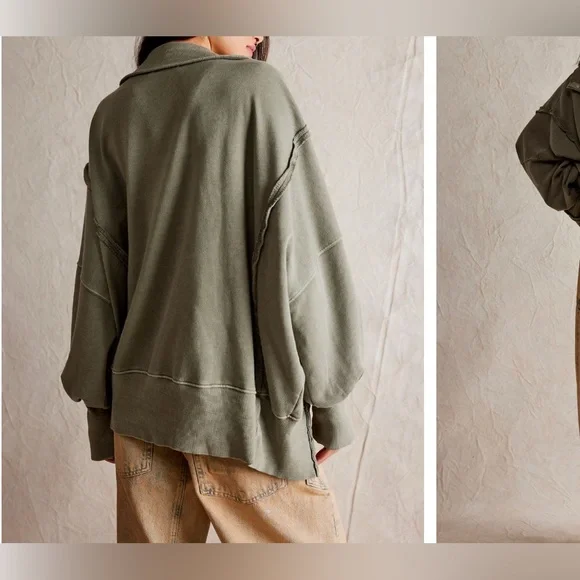 NWT We The Free / free people Camden Henley Sweatshirt - laurel oak - XL - Picture 2 of 5